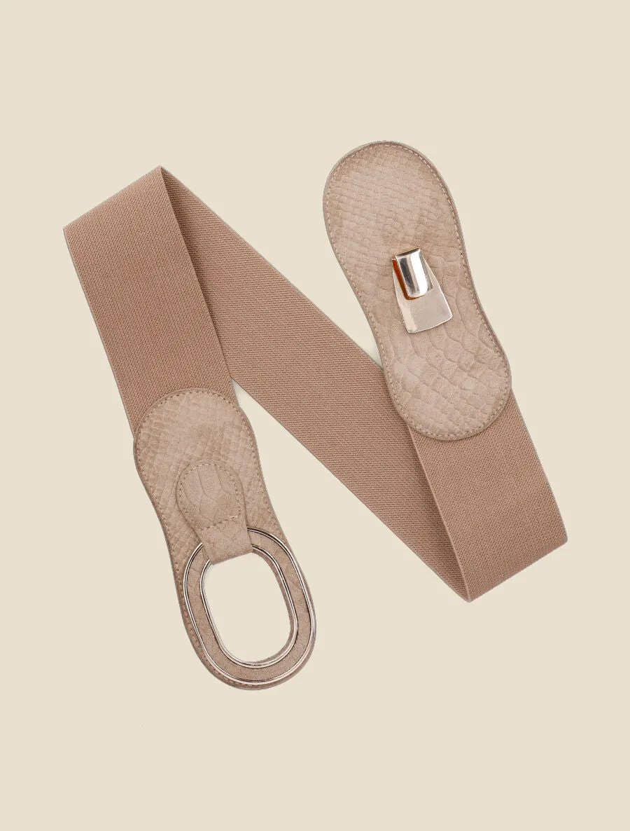 Ceinture effet python à boucle ovale - Beige