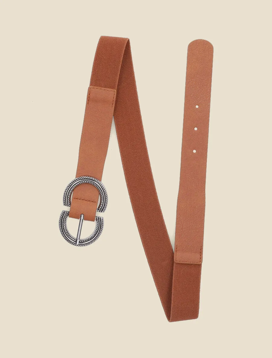 Ceinture à double boucles striées - Camel