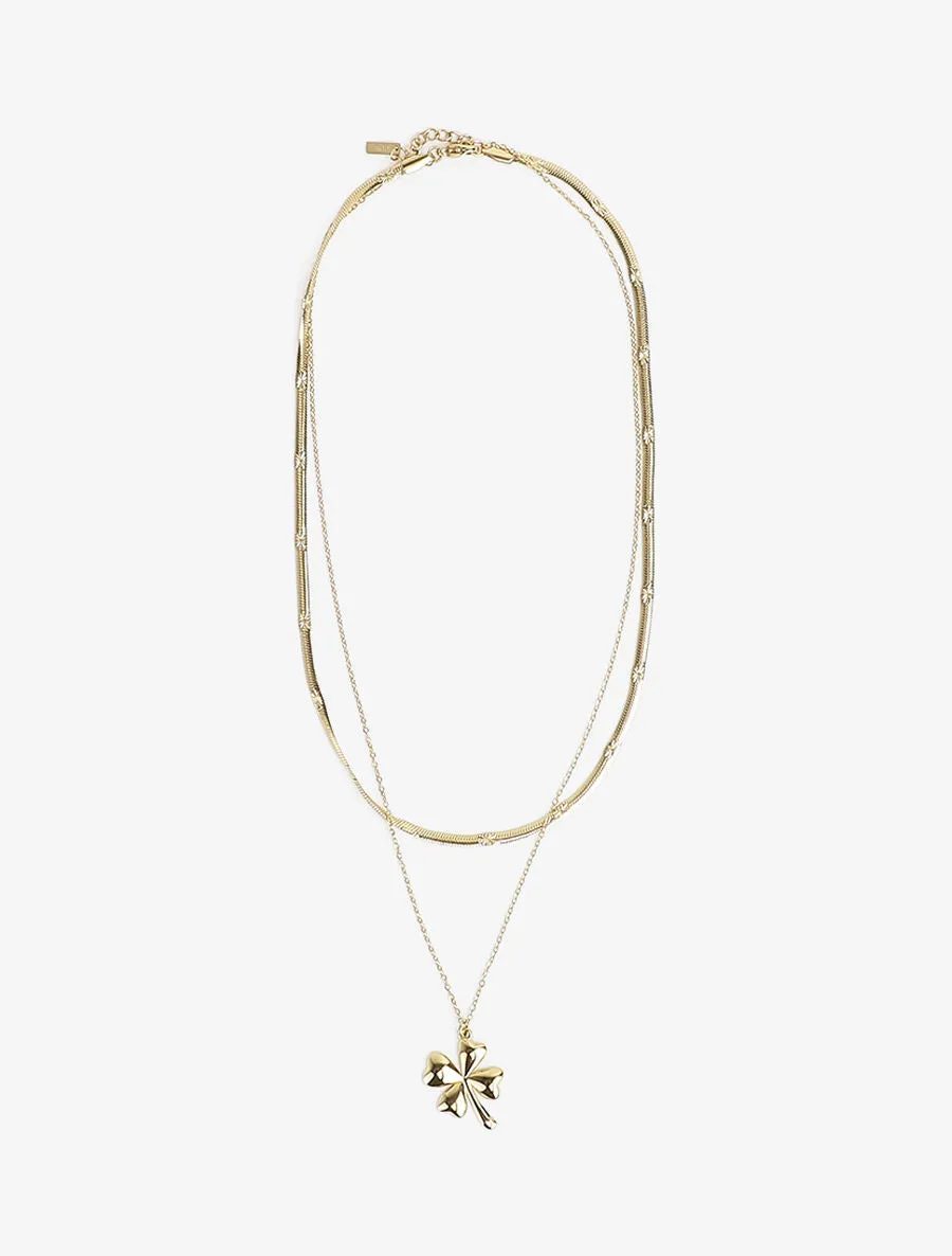 Collier double rangs à pendentif trèfle - Or