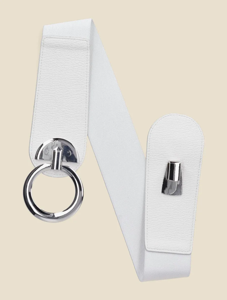 Ceinture bi-matière à boucle ronde - Blanc