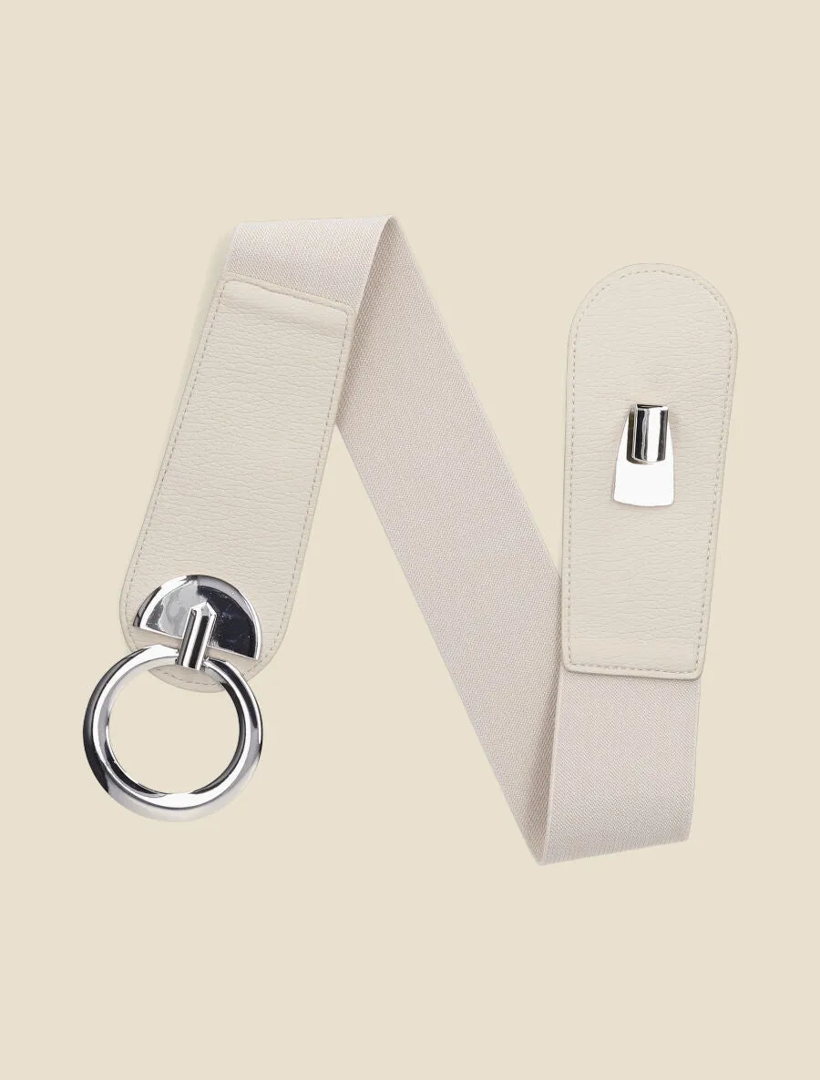 Ceinture bi-matière à boucle ronde - Beige