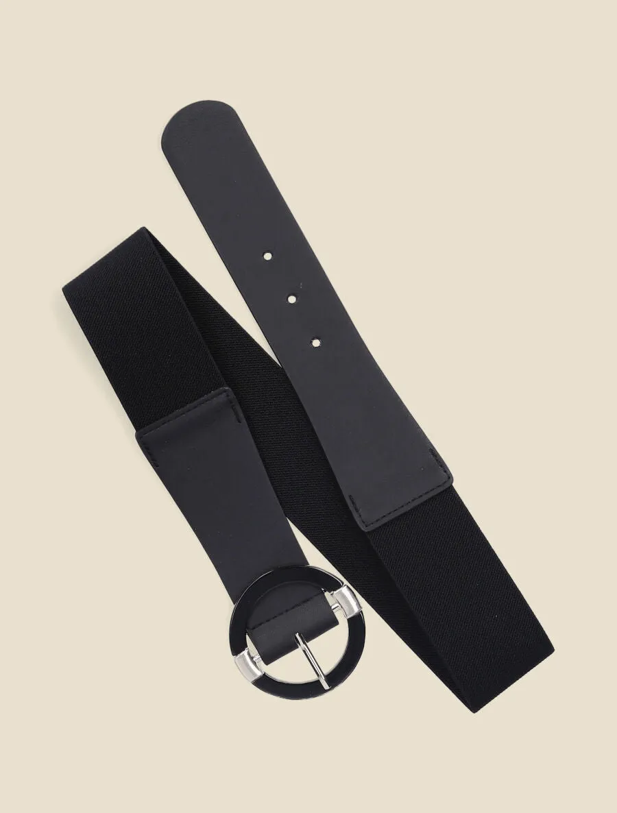 Ceinture élastiquée à boucle ronde - Noir