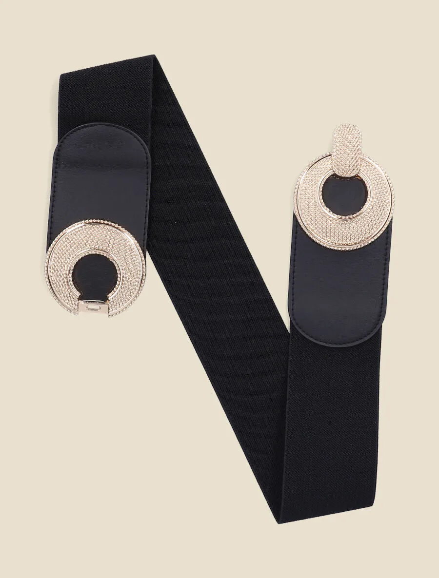 Ceinture élastiquée à double boucles métalliques - Noir