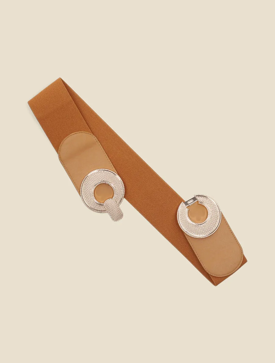 Ceinture élastiquée à double boucles métalliques - Camel