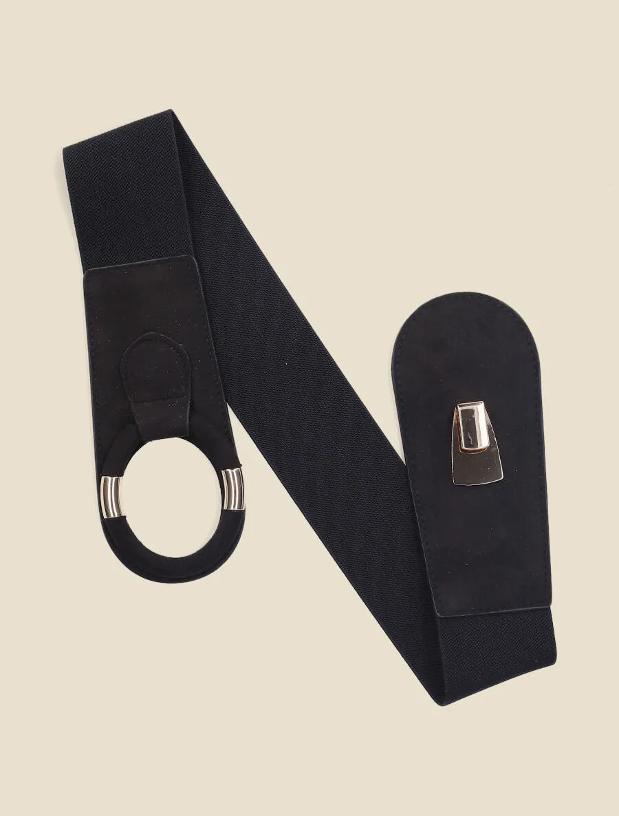 Ceinture en suédine à boucle ovale - Noir
