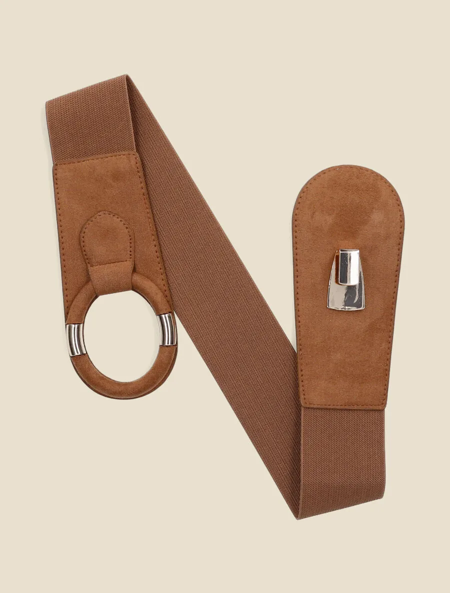 Ceinture en suédine à boucle ovale - Camel