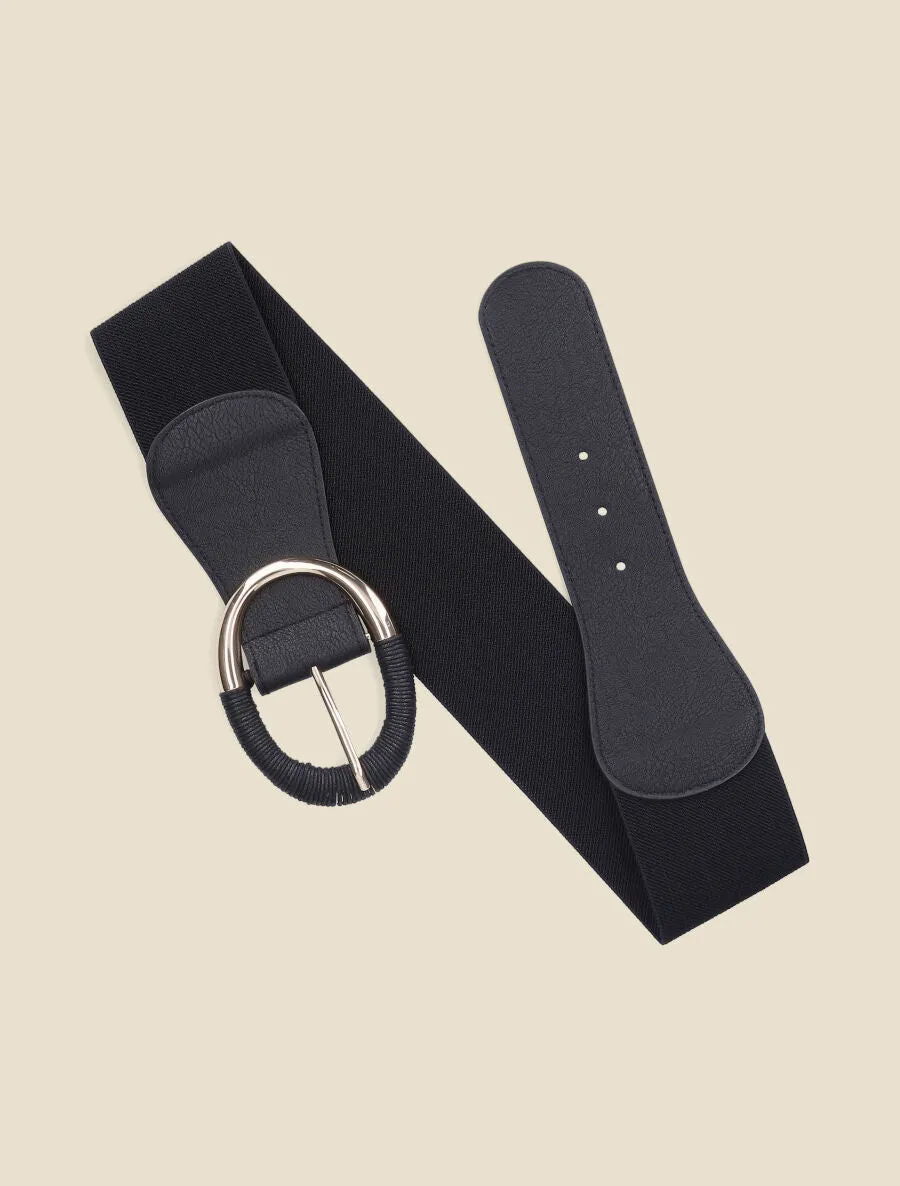 Ceinture élastiquée à boucle ovale - Noir