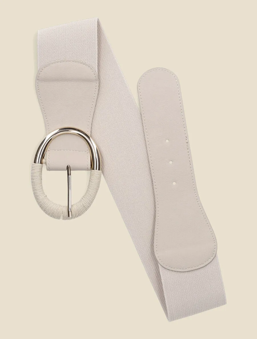 Ceinture élastiquée à boucle ovale - Beige