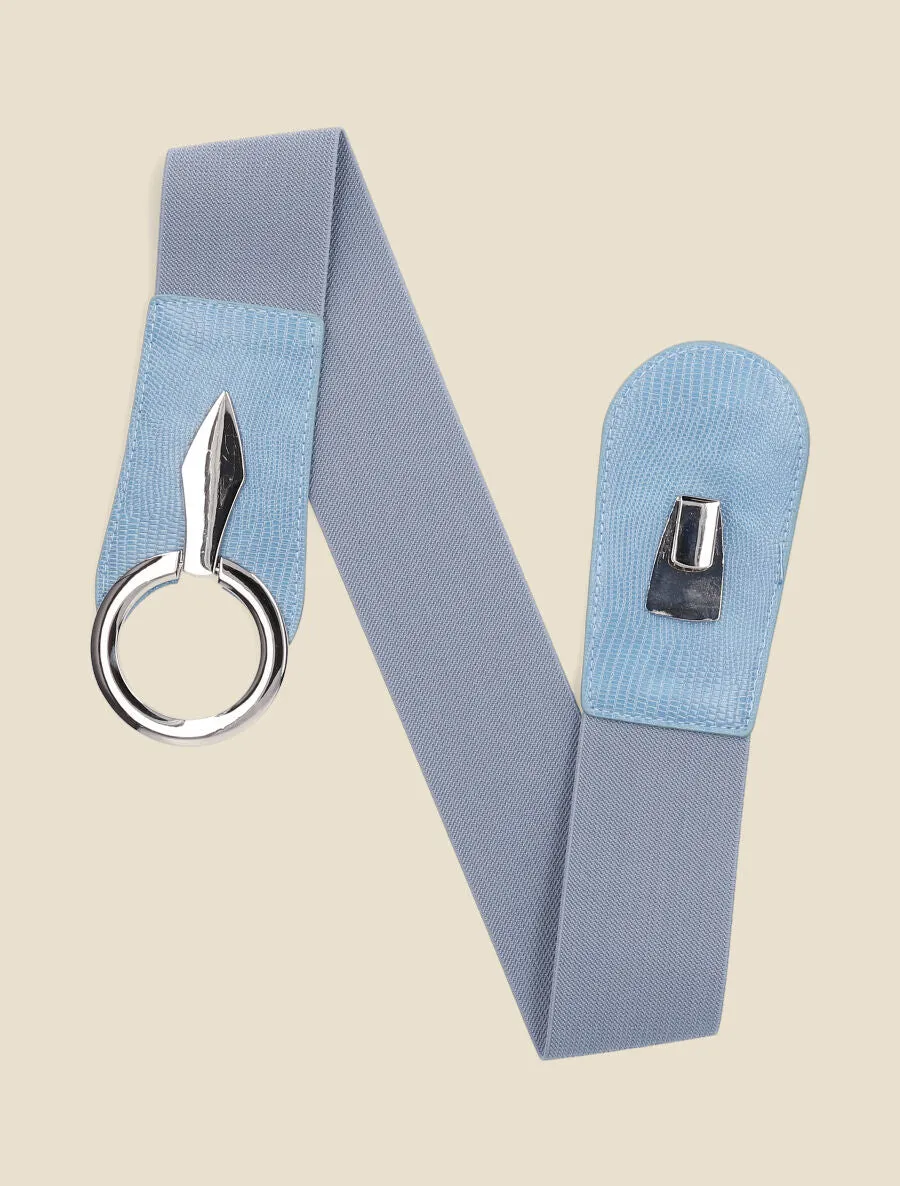 Ceinture élastiquée python à boucle ronde - Bleu