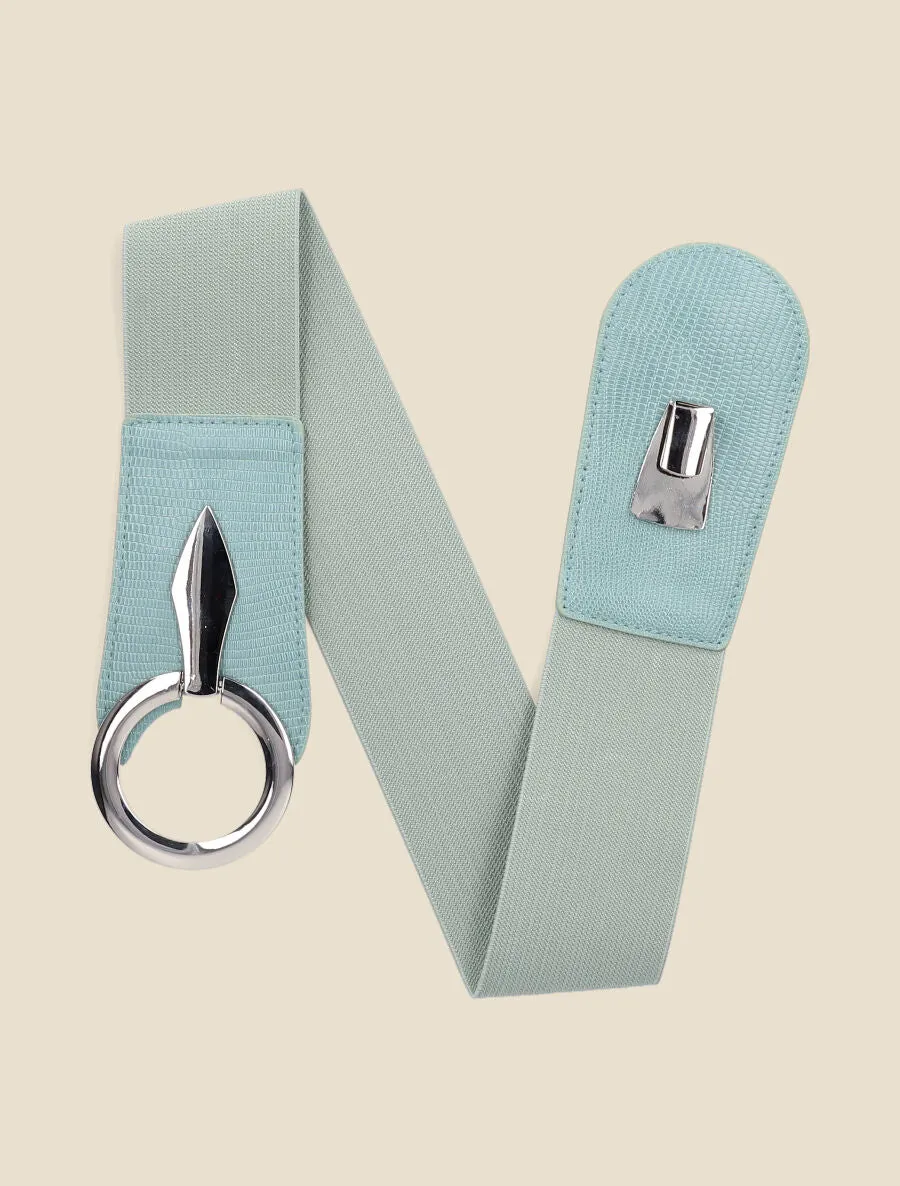 Ceinture élastiquée python à boucle ronde - Vert d'eau