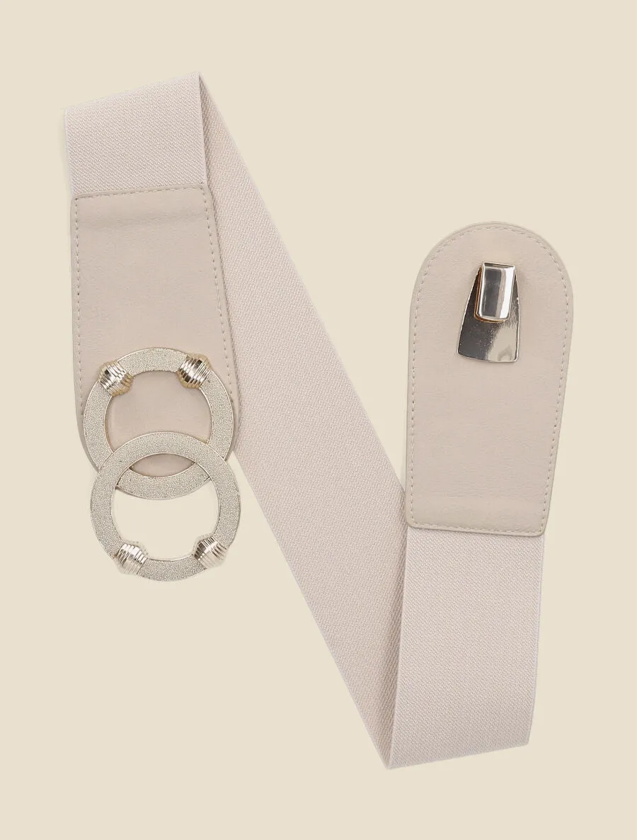 Ceinture élastiquée à double boucles - Beige