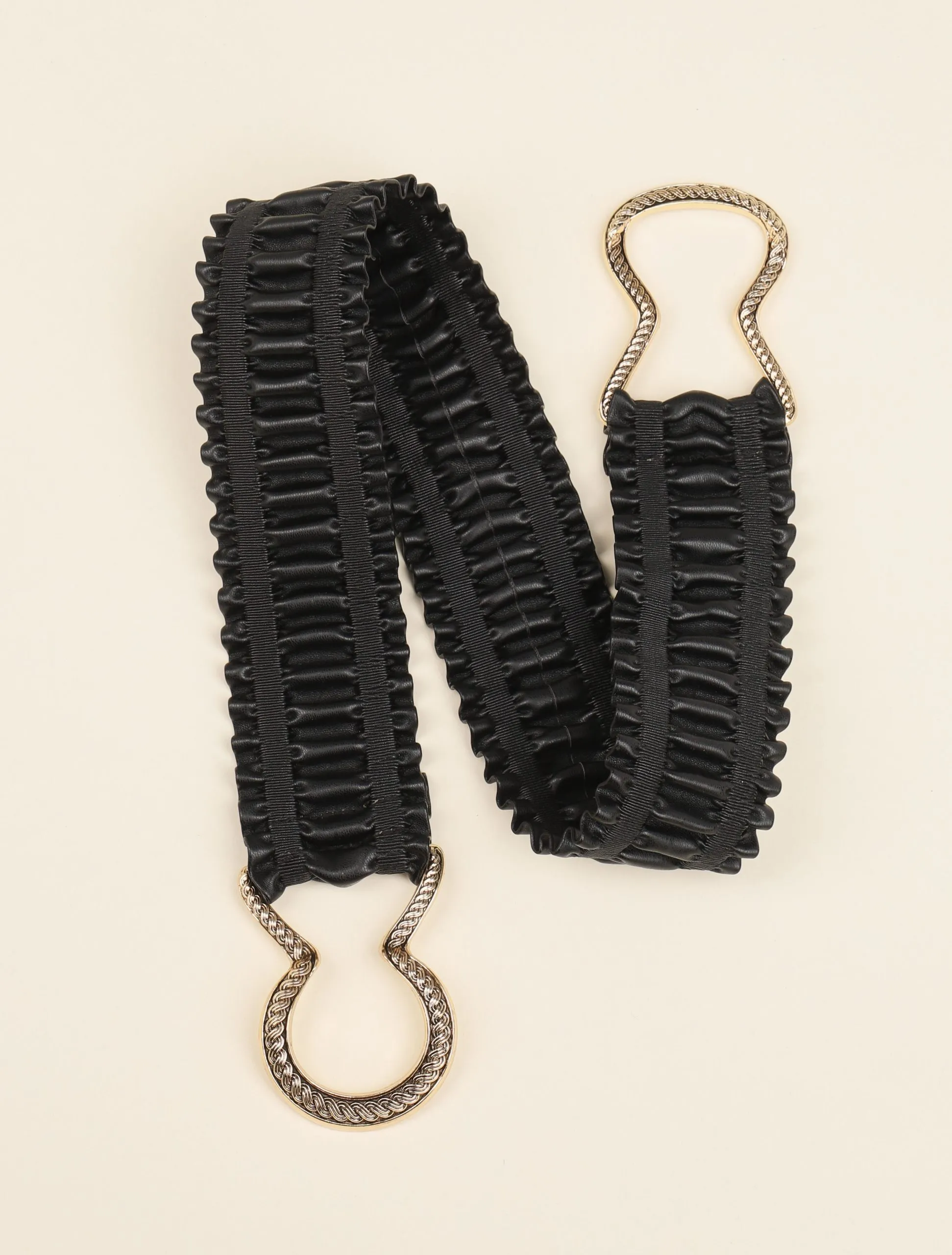 Ceinture froncée à double boucles gravées - Noir/dorée