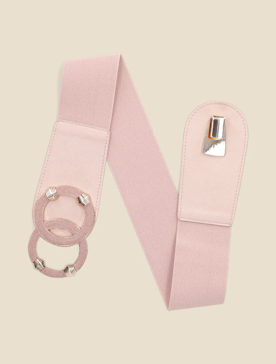 Ceinture élastiquée à double boucles - Rose