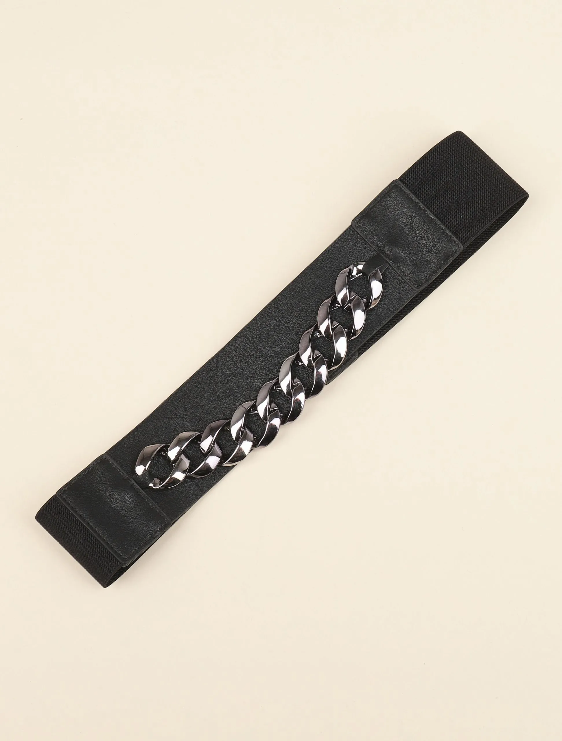 Ceinture bi-matière à détail chaîne - Noir