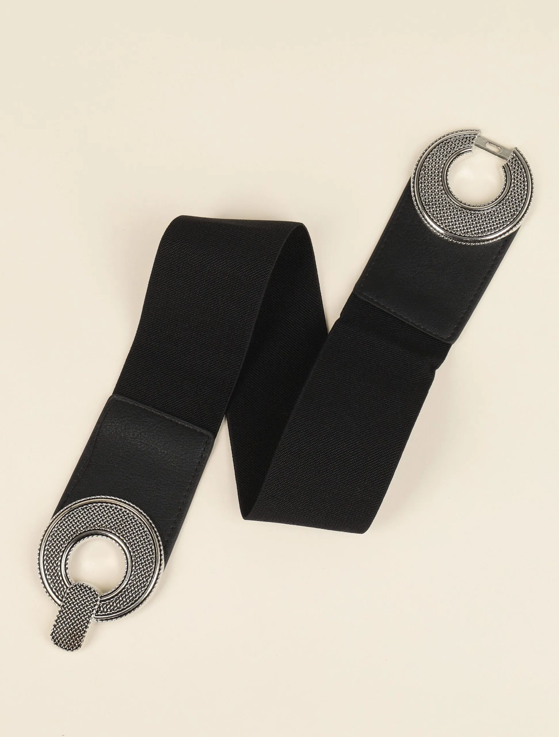 Ceinture à boucles rondes en métal texturé - Noir/argentée