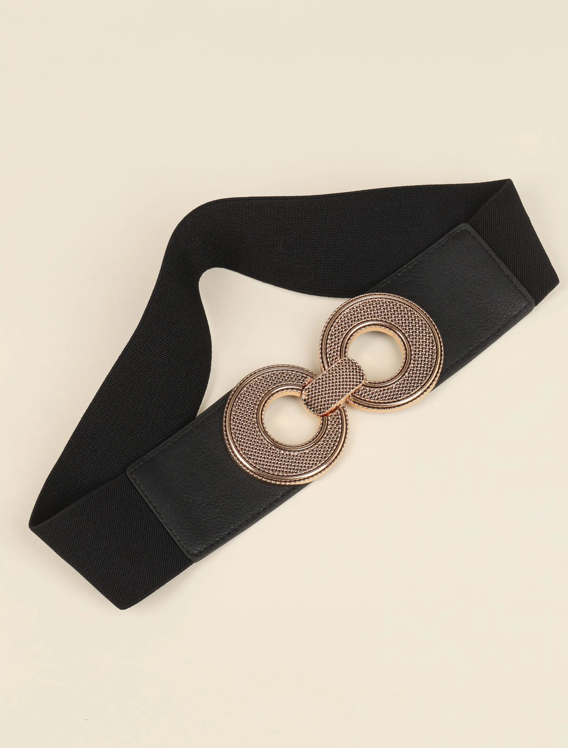 Ceinture à boucles rondes en métal texturé - Noir/dorée