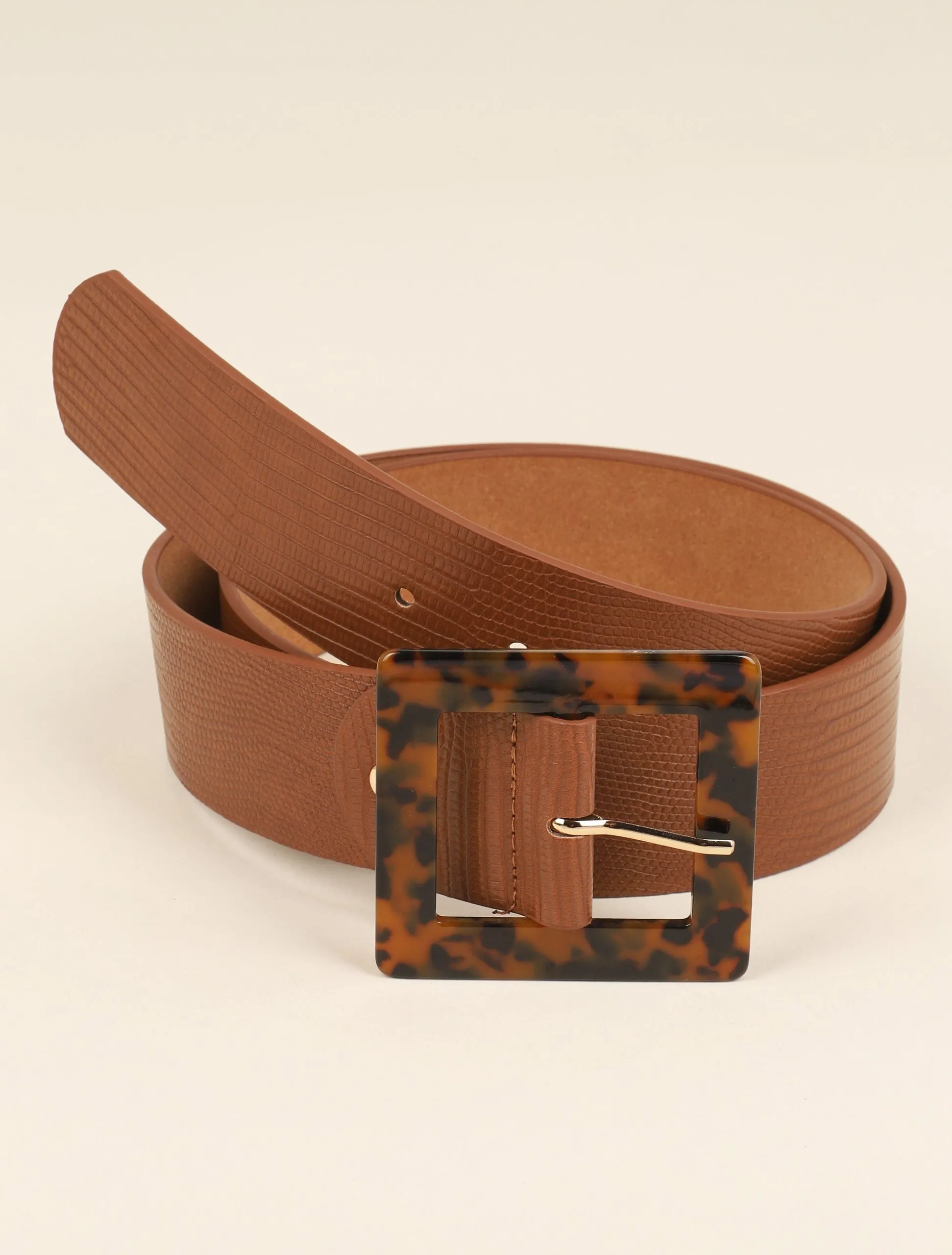 Ceinture effet python à boucle style écaille - Camel