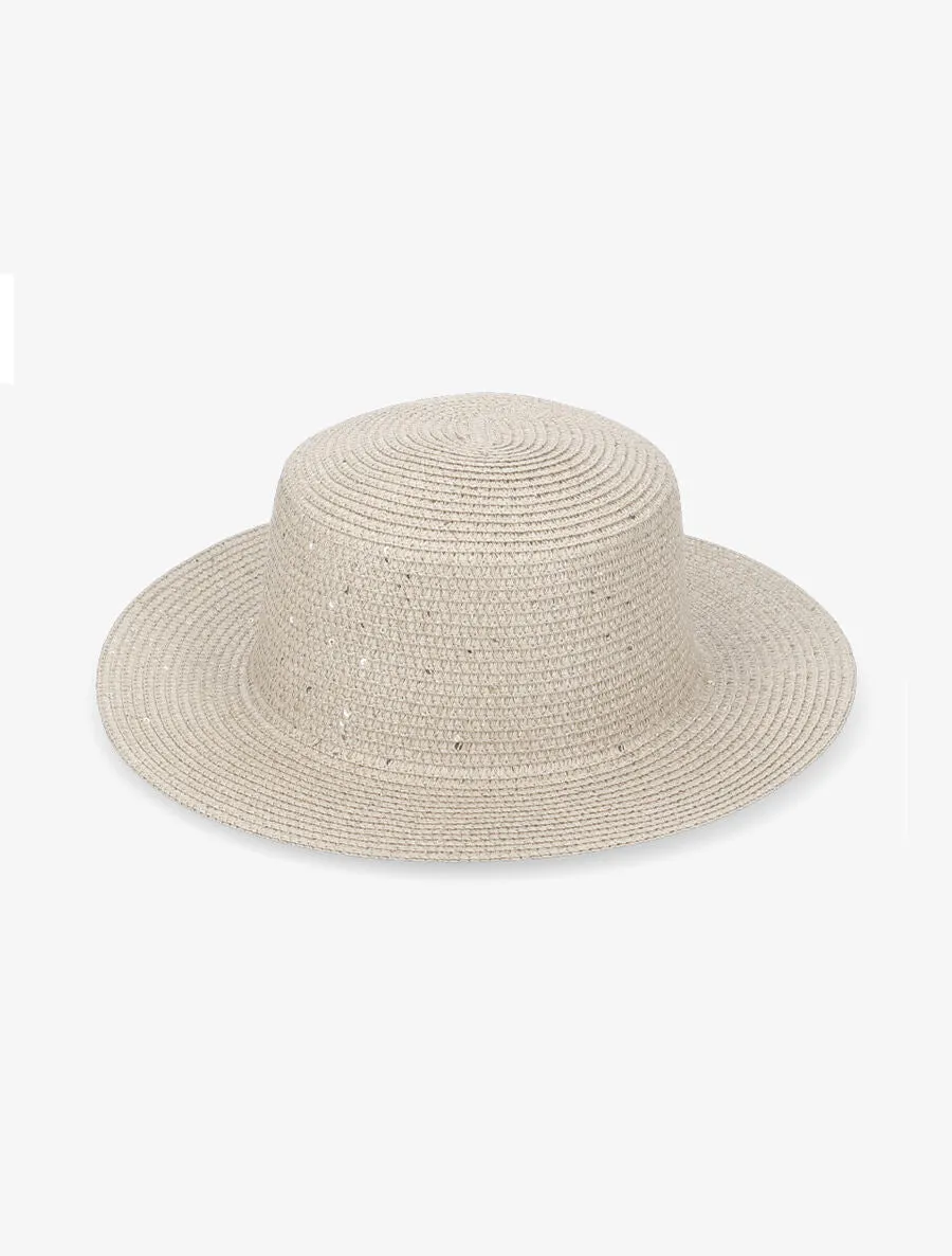 Canotier en paille à sequins dorés - Beige