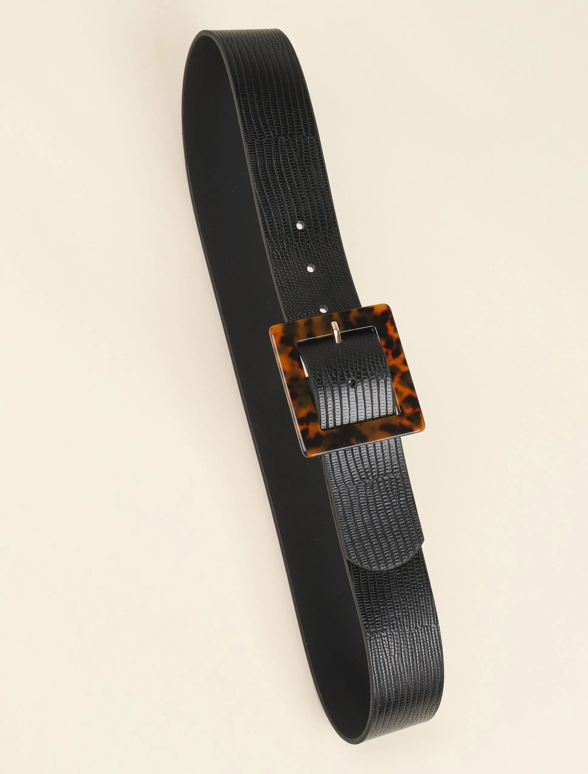 Ceinture effet python à boucle style écaille - Noir