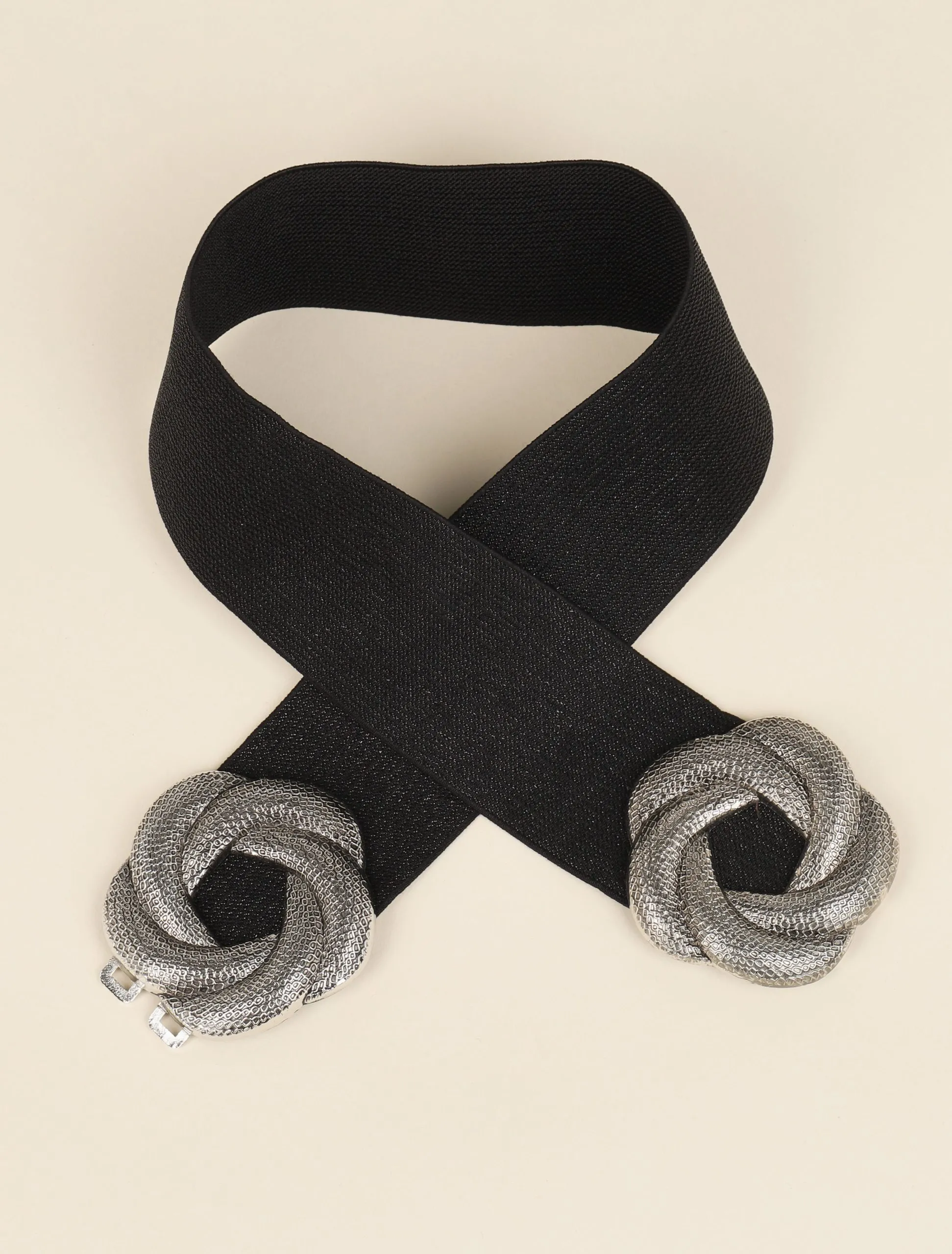 Ceinture irisée à boucles arrondies style fleur - Noir