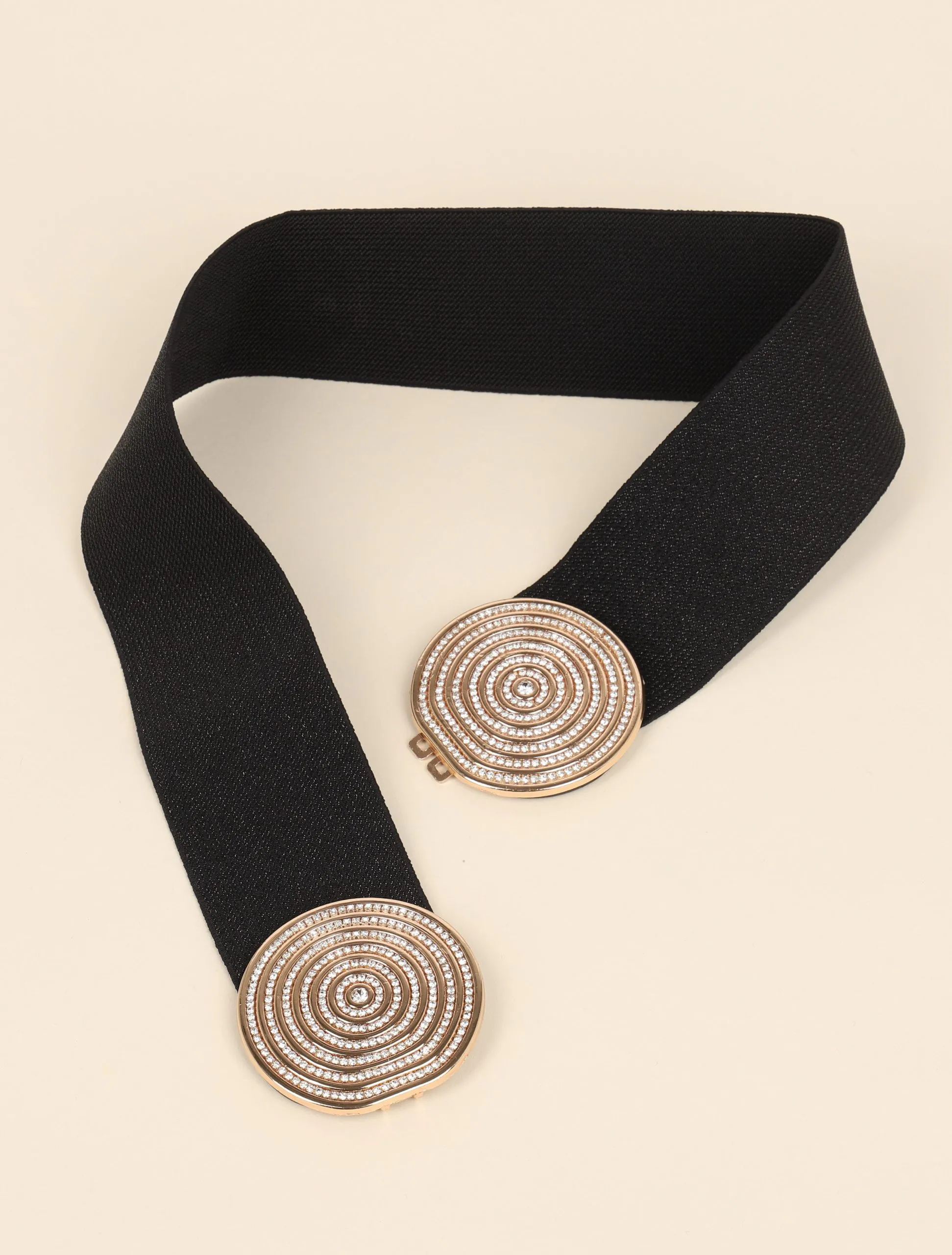 Ceinture irisée à boucles rondes ornées de strass - Noir