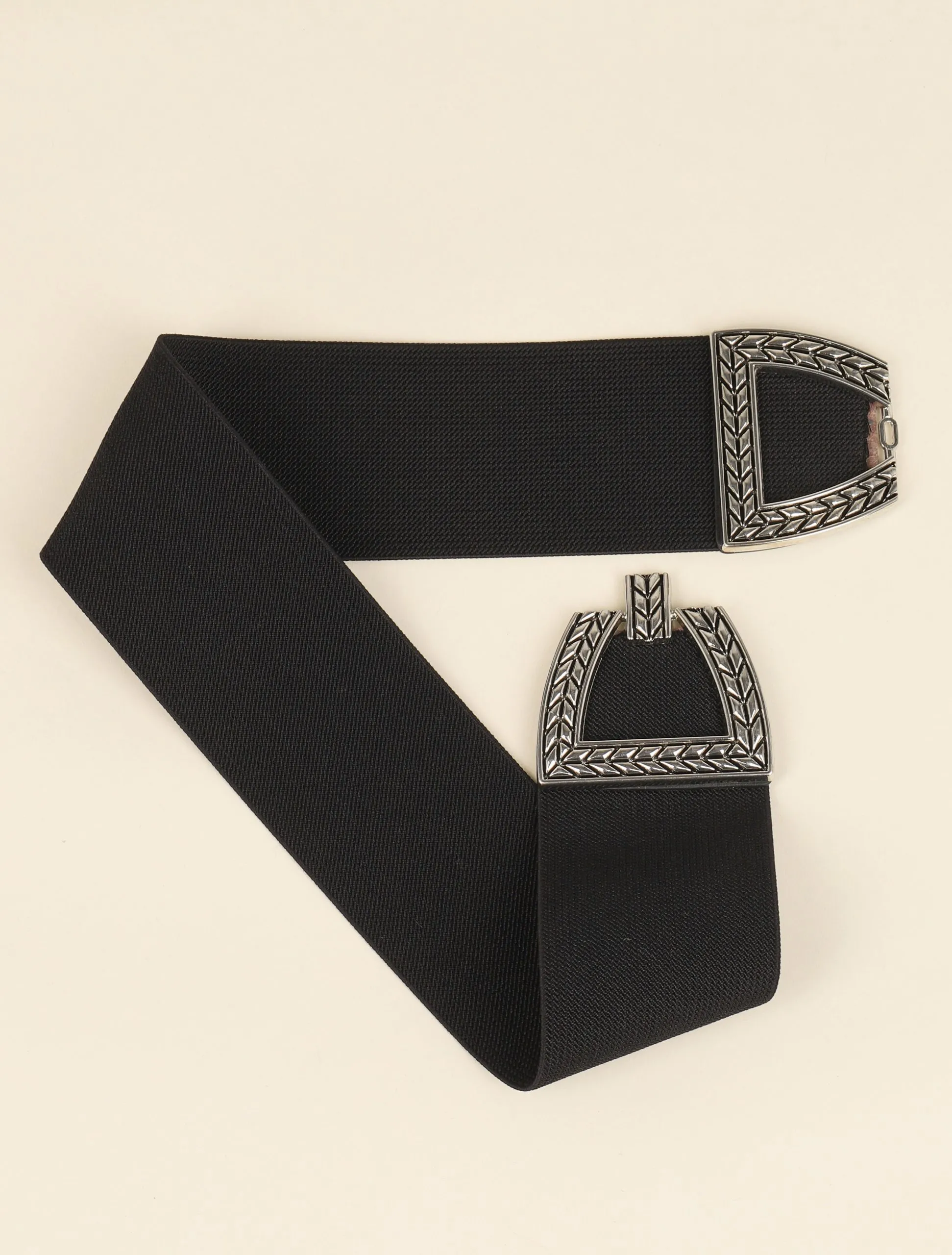 Ceinture élastiquée à boucles style noeud métallique - Noir/argentée