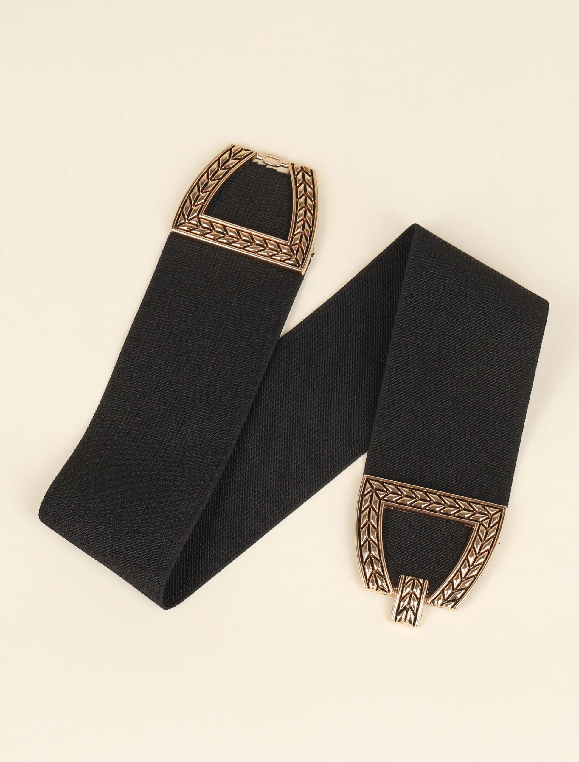 Ceinture élastiquée à boucles style noeud métallique - Noir/dorée