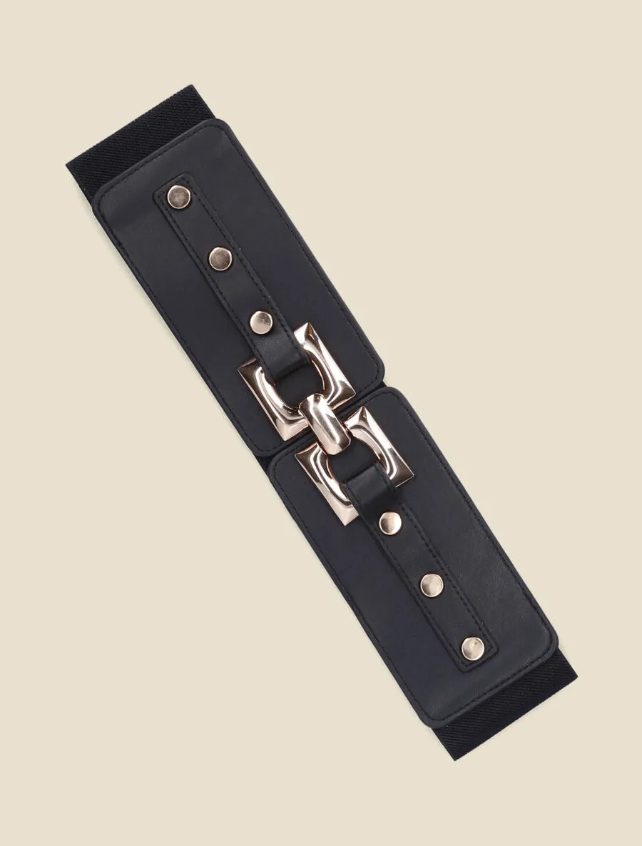 Ceinture élastiquée boucle crochet - Noir/or