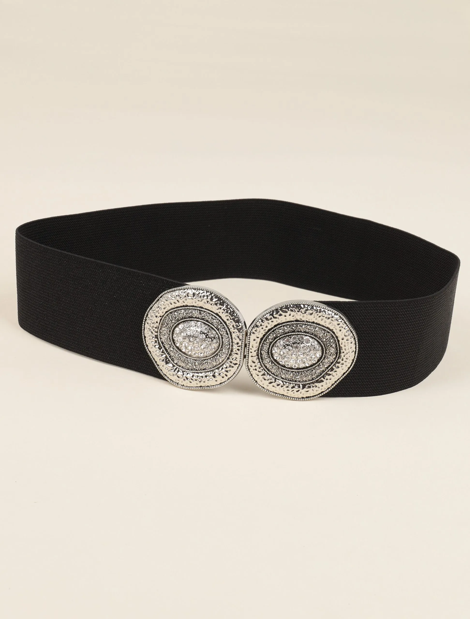 Ceinture irisée à boucle métallique à strass - Noir/argentée