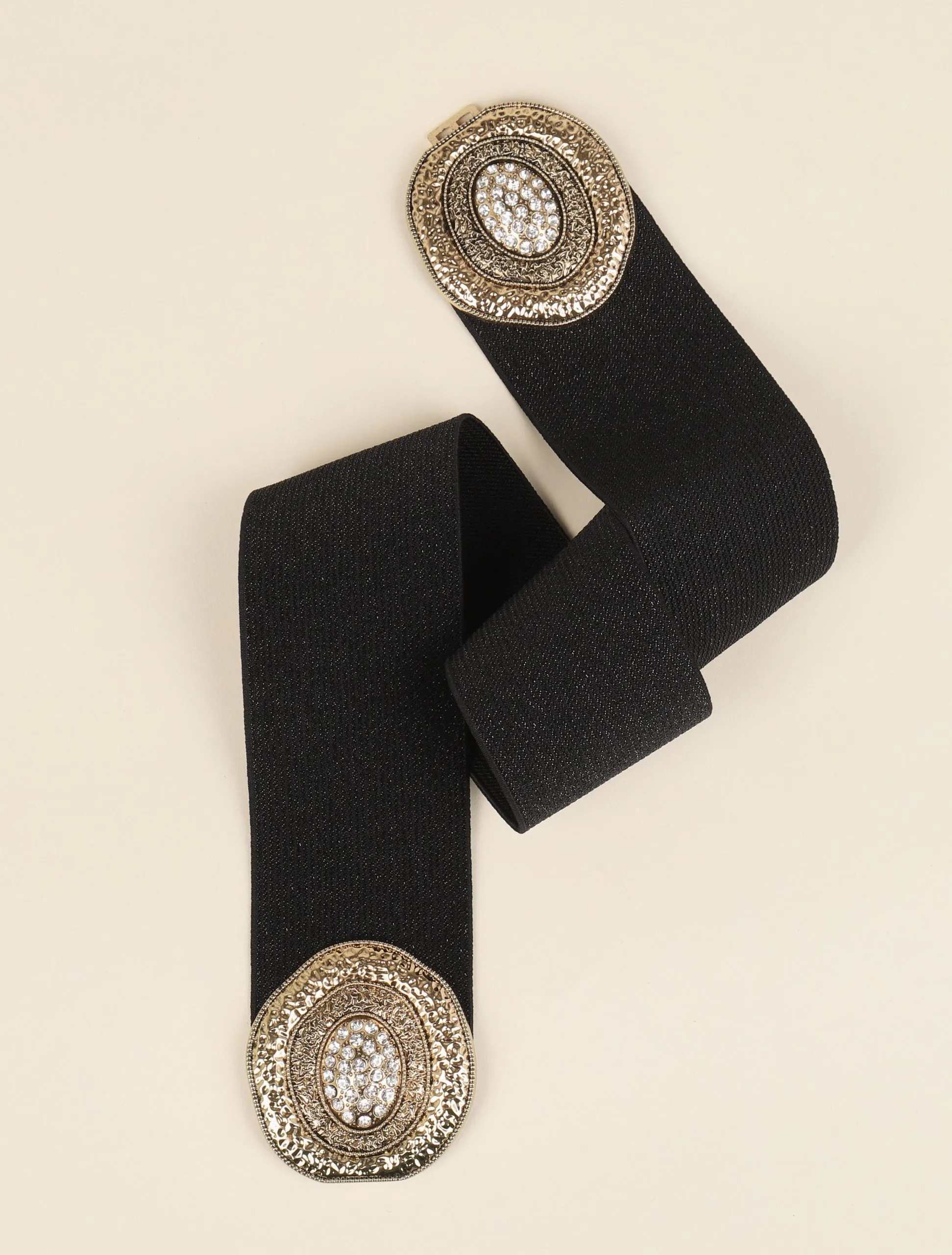 Ceinture irisée à boucle métallique à strass - Noir/dorée