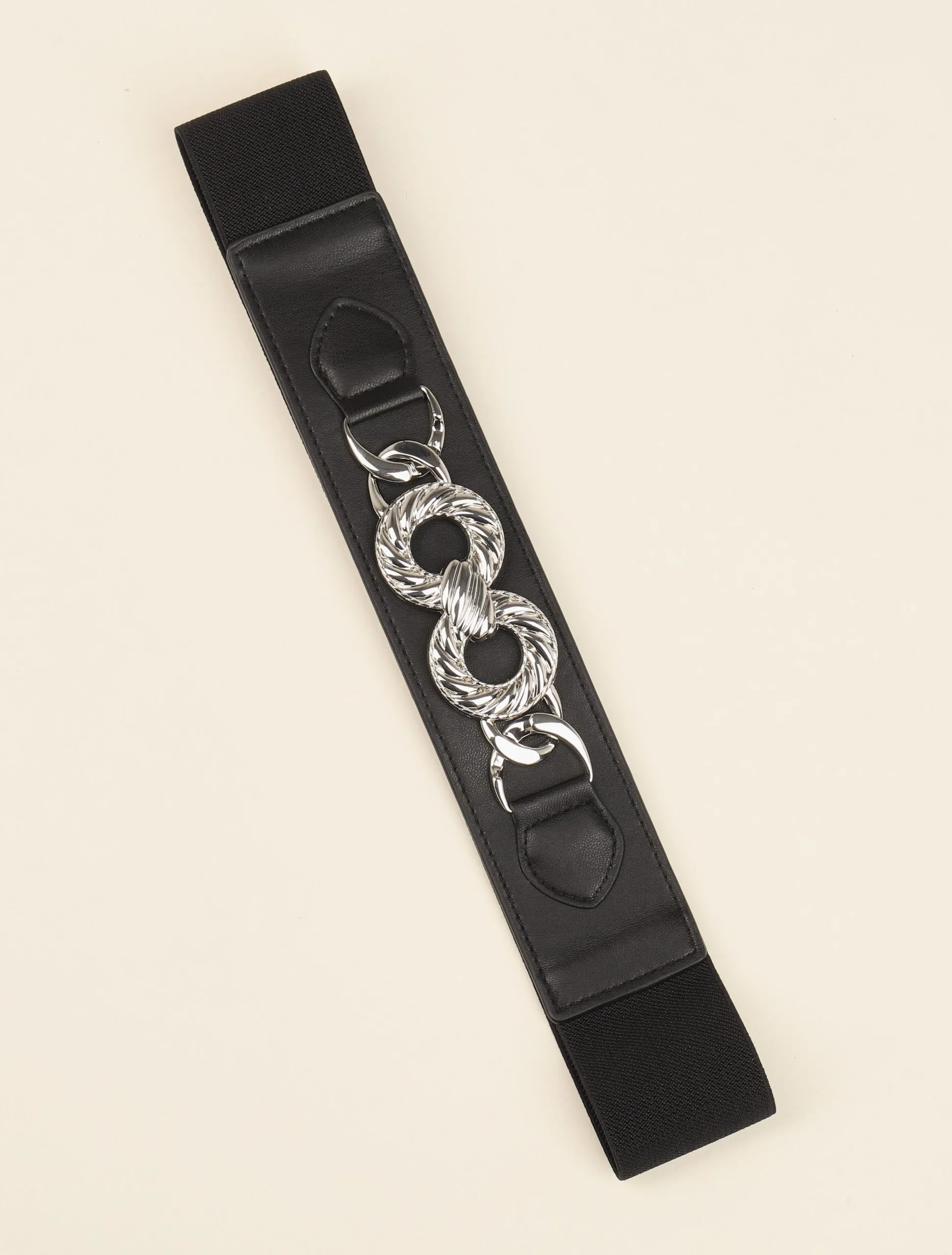 Ceinture élastiquée à détail chaîne stylisée - Noir/argentée