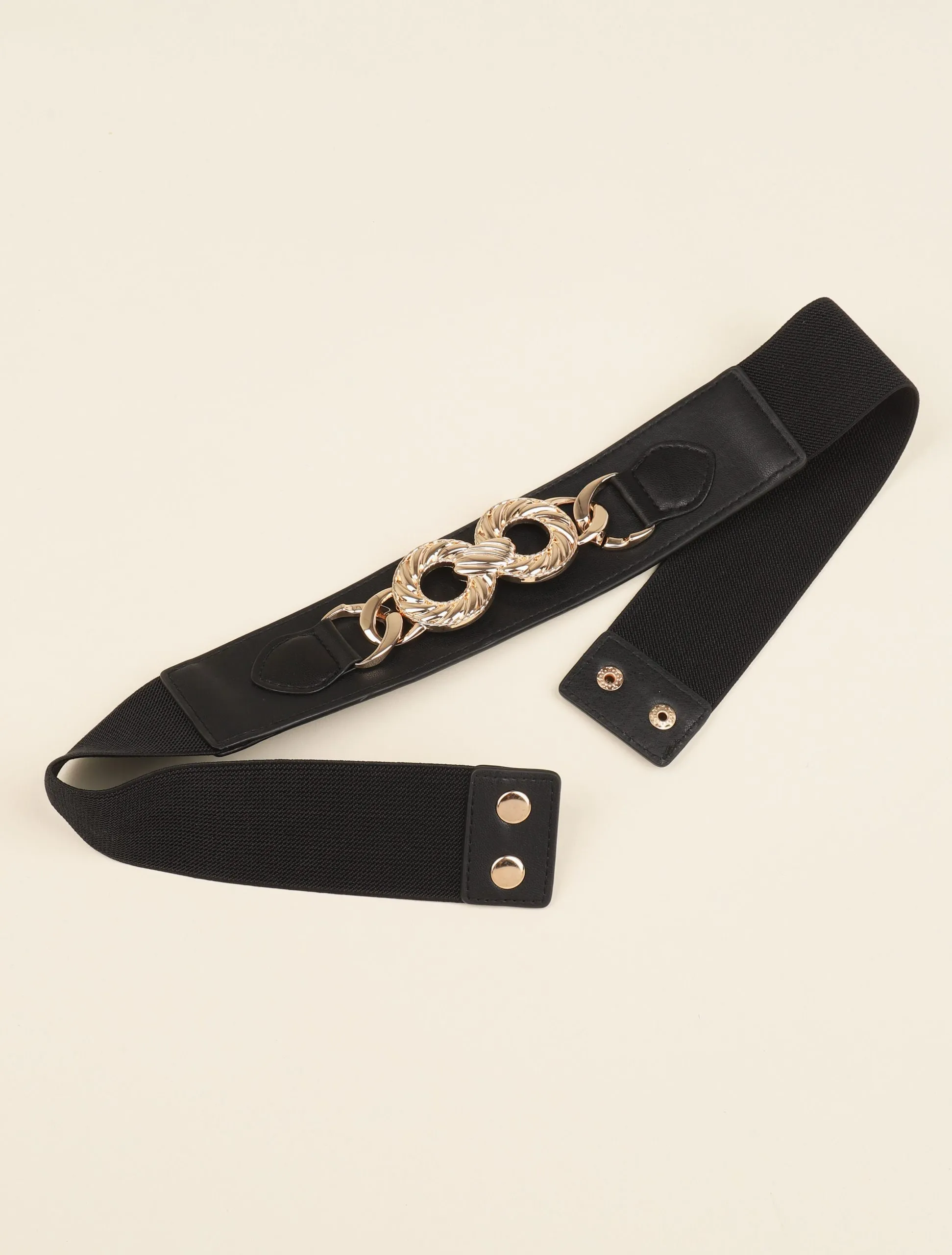 Ceinture élastiquée à détail chaîne stylisée - Noir/dorée