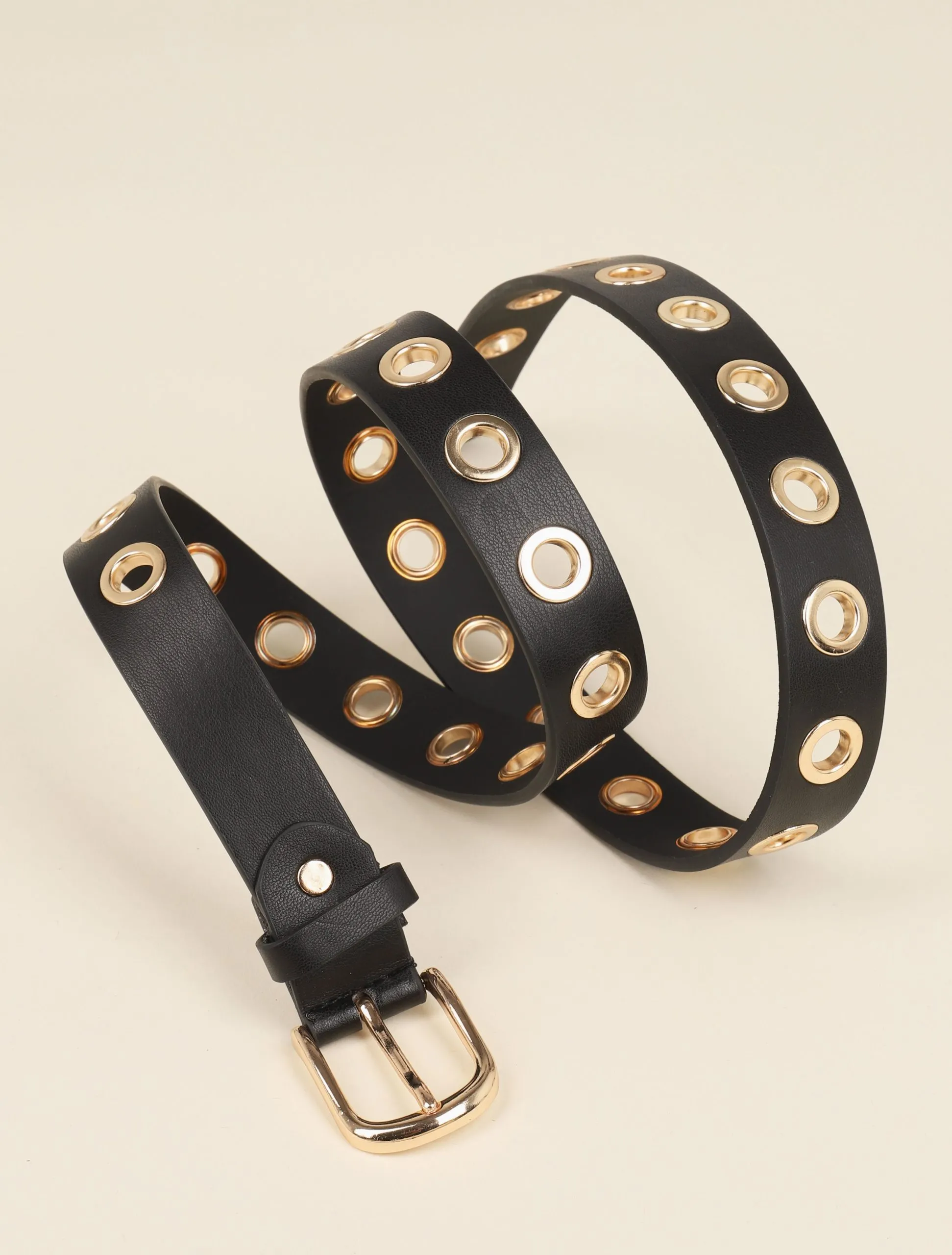 Ceinture à oeillets en simili - Noir/dorée