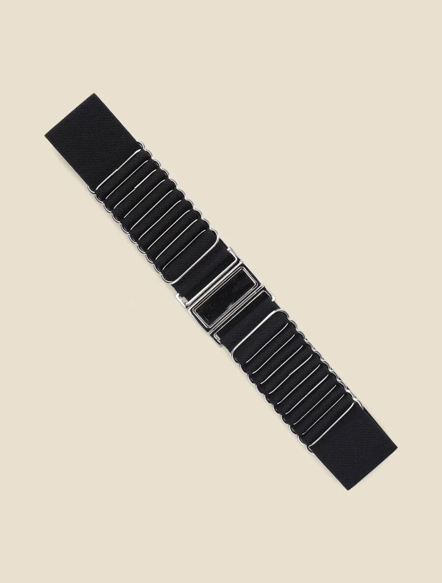 Ceinture élastiquée style acordéon - Noir
