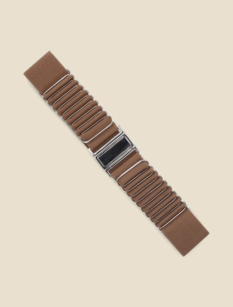 Ceinture élastiquée style acordéon - Marron