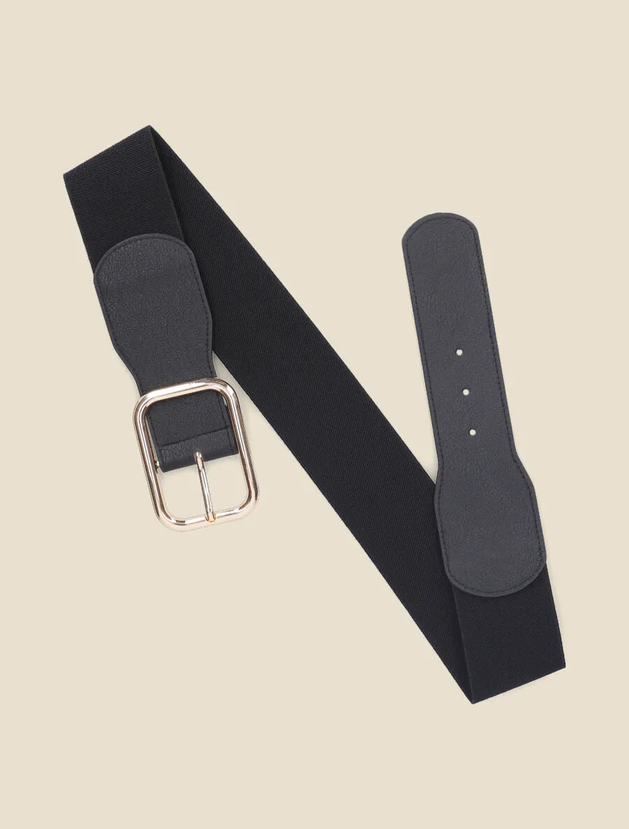 Ceinture élastiquée à large boucle - Noir