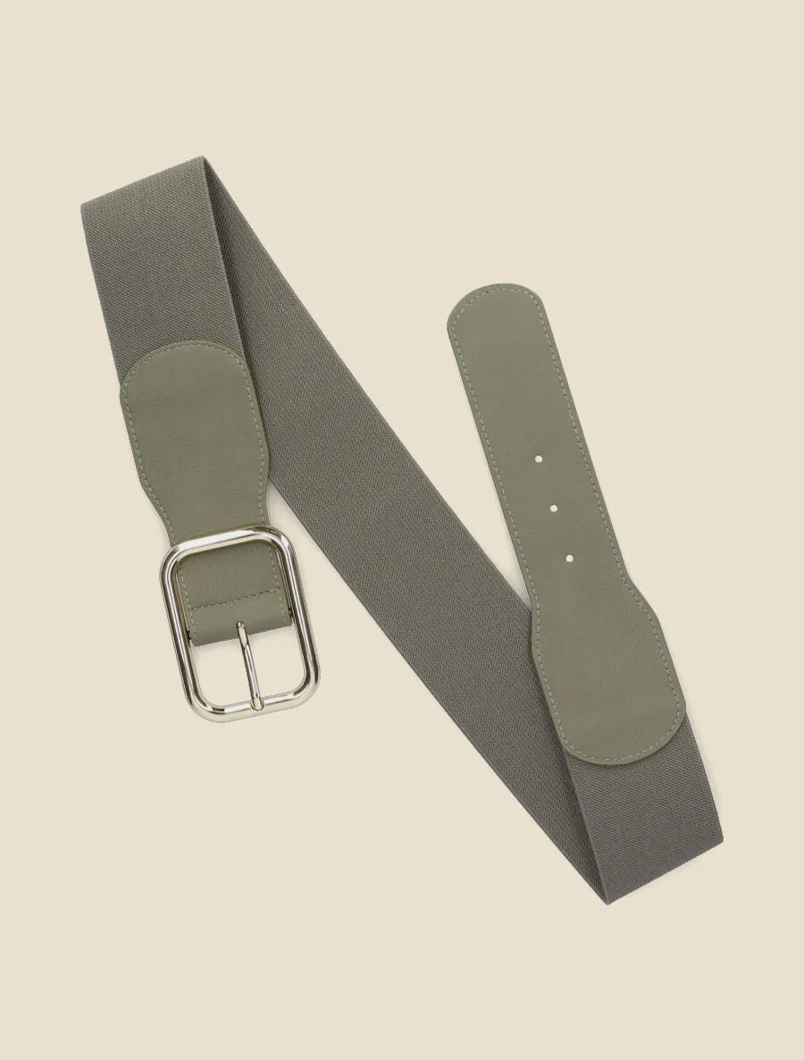 Ceinture élastiquée à large boucle - Kaki