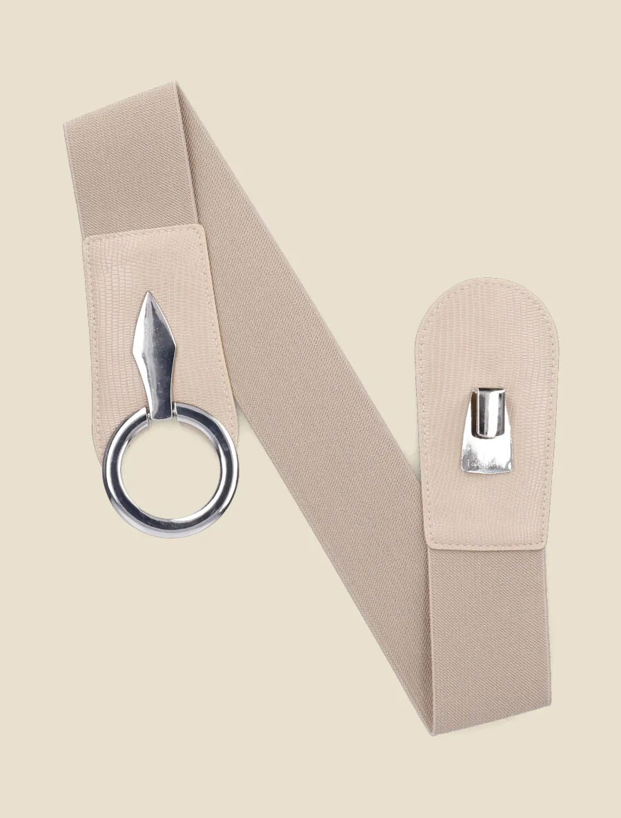 Ceinture élastiquée à boucle agrafe - Beige