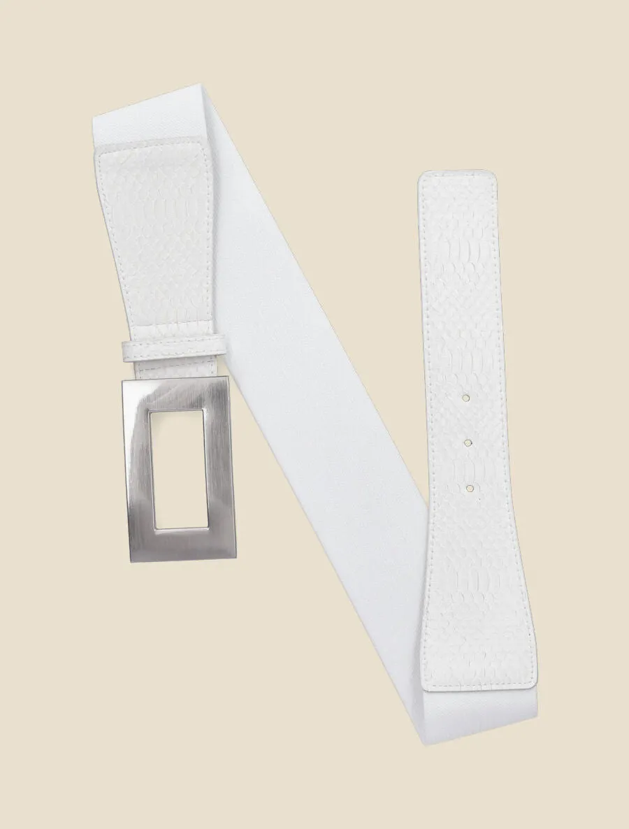 Ceinture élastiquée imprimé python et boucle rectangle - Blanc