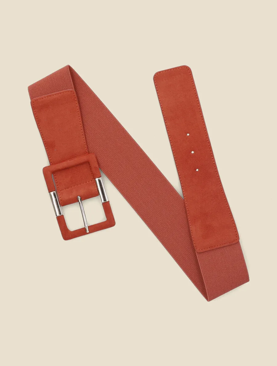Ceinture élastiquée en suédine - Terre de sienne