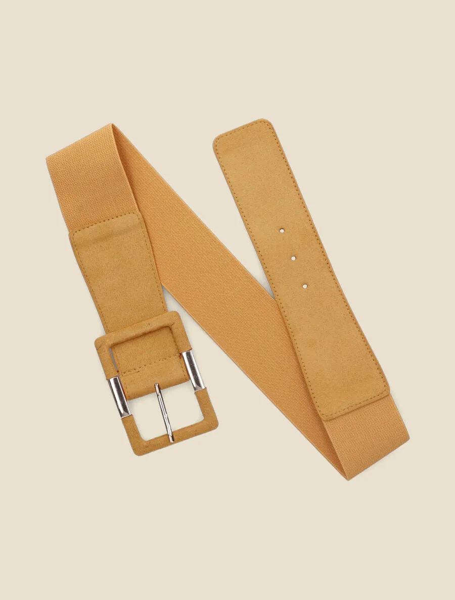 Ceinture élastiquée en suédine - Jaune moutarde