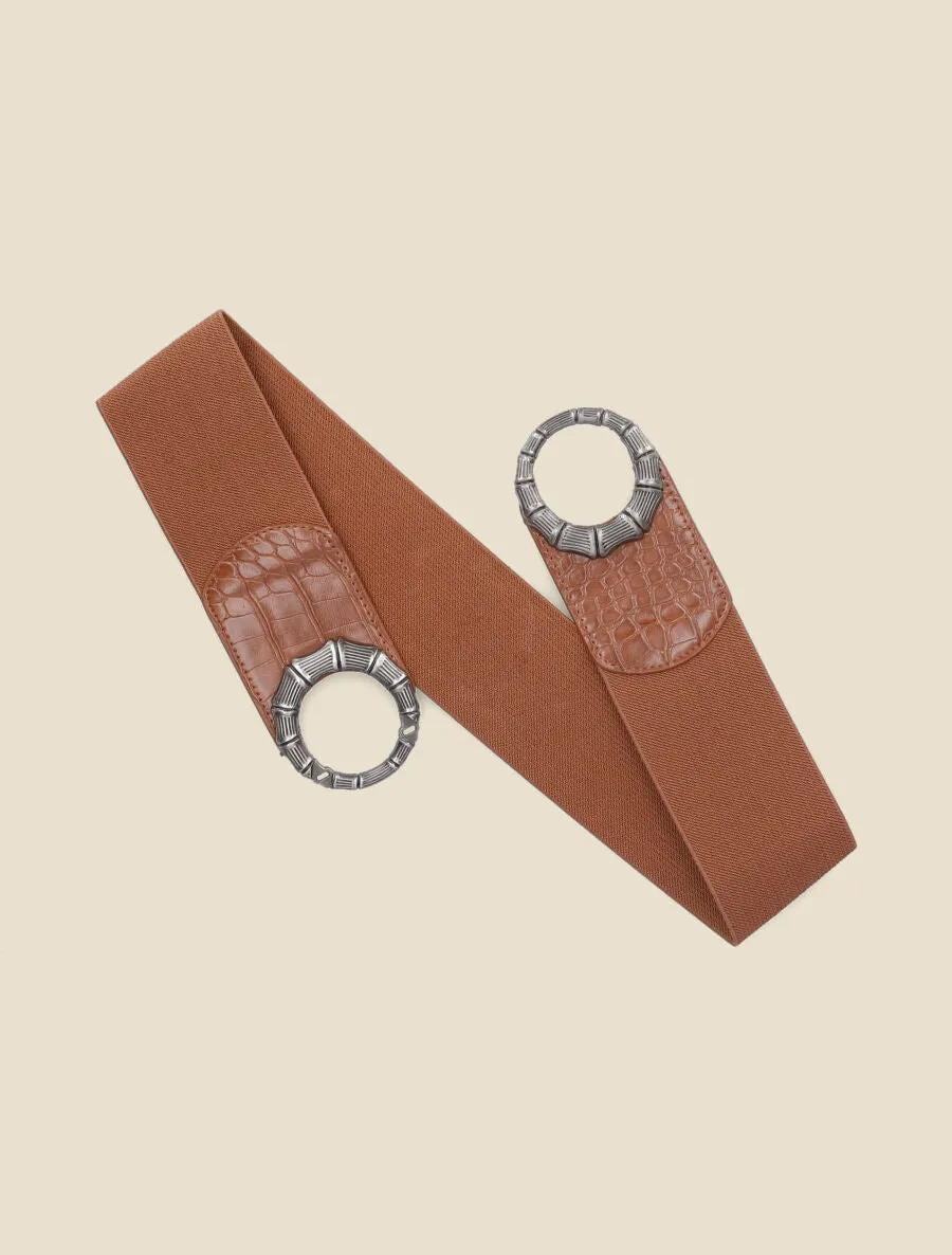 Ceinture élastiquée imprimé croco - Camel