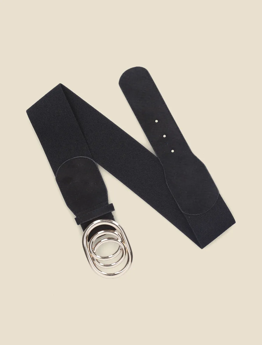 Ceinture élastiquée en suédine à imprimé python - Noir