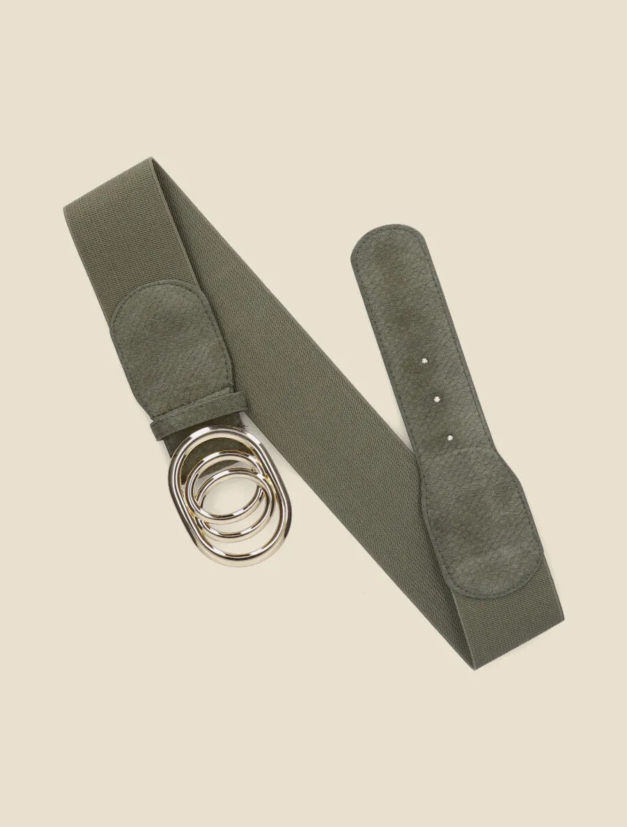 Ceinture élastiquée en suédine à imprimé python - Kaki