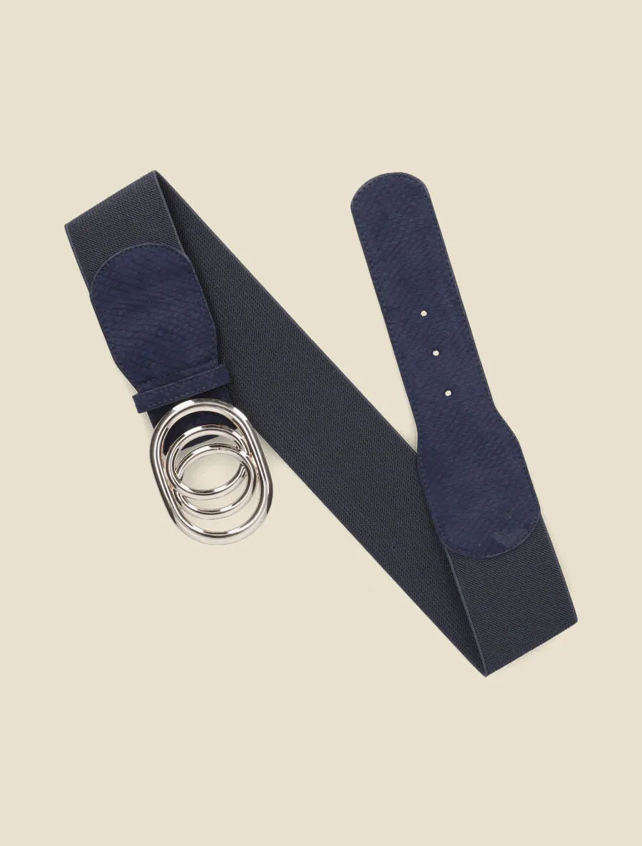 Ceinture élastiquée en suédine à imprimé python - Marine