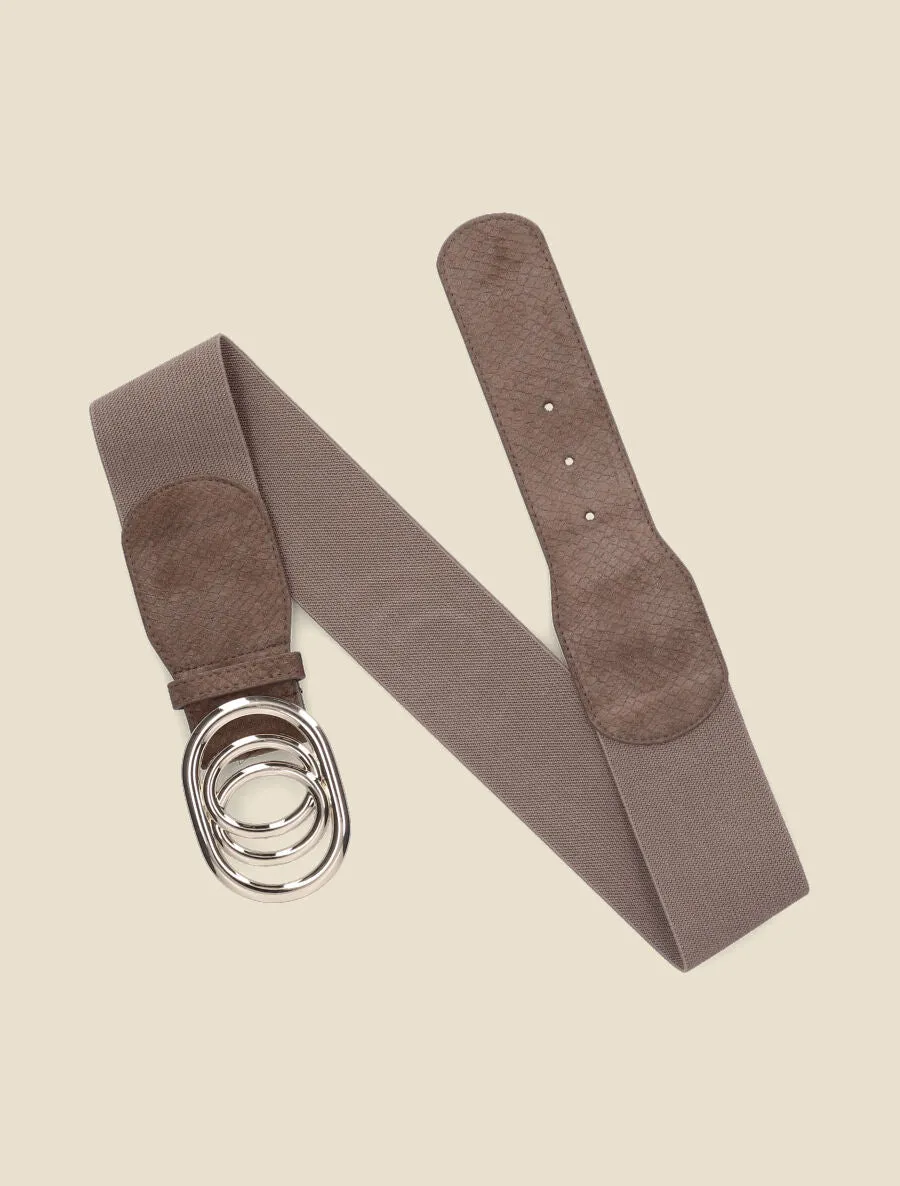 Ceinture élastiquée en suédine à imprimé python - Taupe