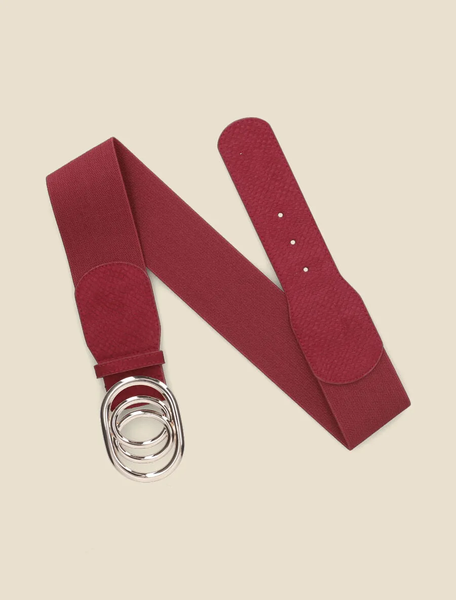 Ceinture élastiquée en suédine à imprimé python - Rouge