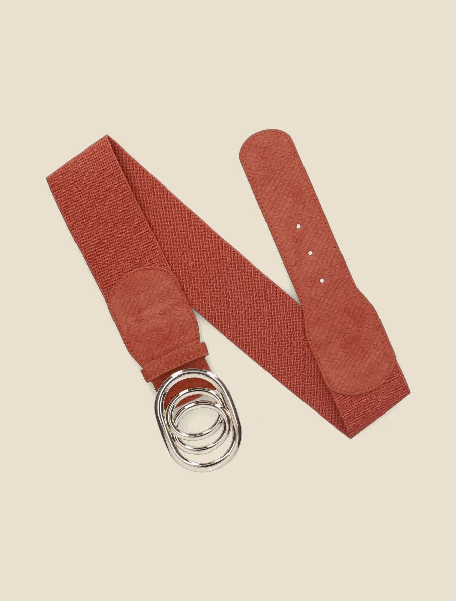 Ceinture élastiquée en suédine à imprimé python - Orange