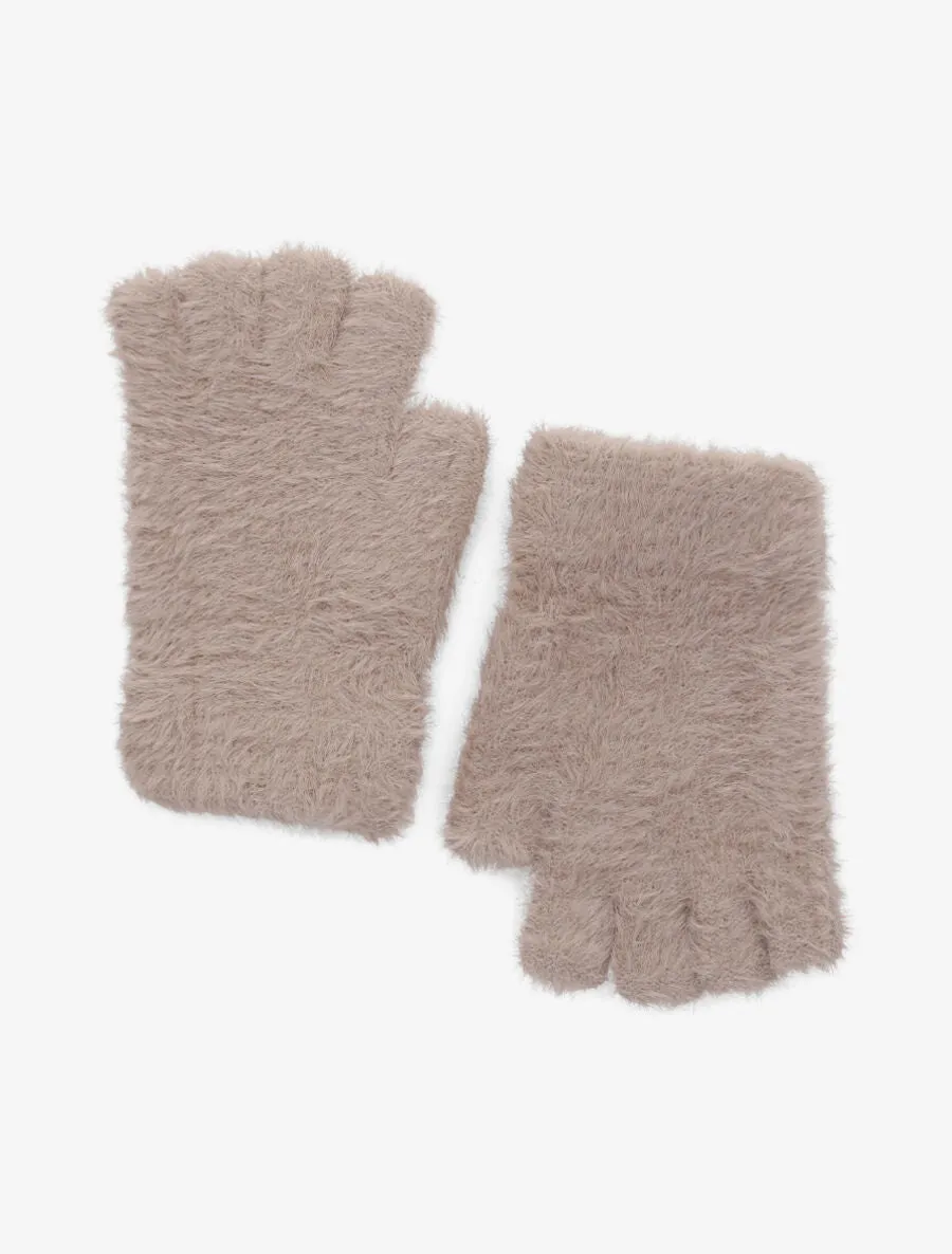 Mitaines unies en fausse fourrure - Taupe