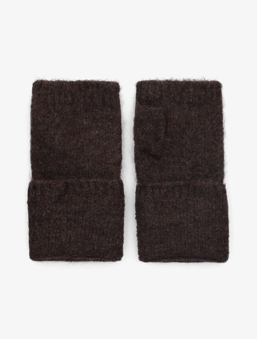 Mitaines unies en laine mélangée - Marron